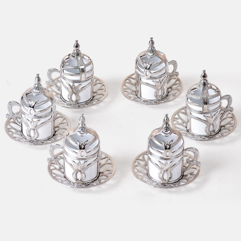 Silver porcelain coffee cup set