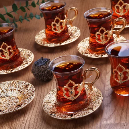 Set of Turkish tea glasses in gold