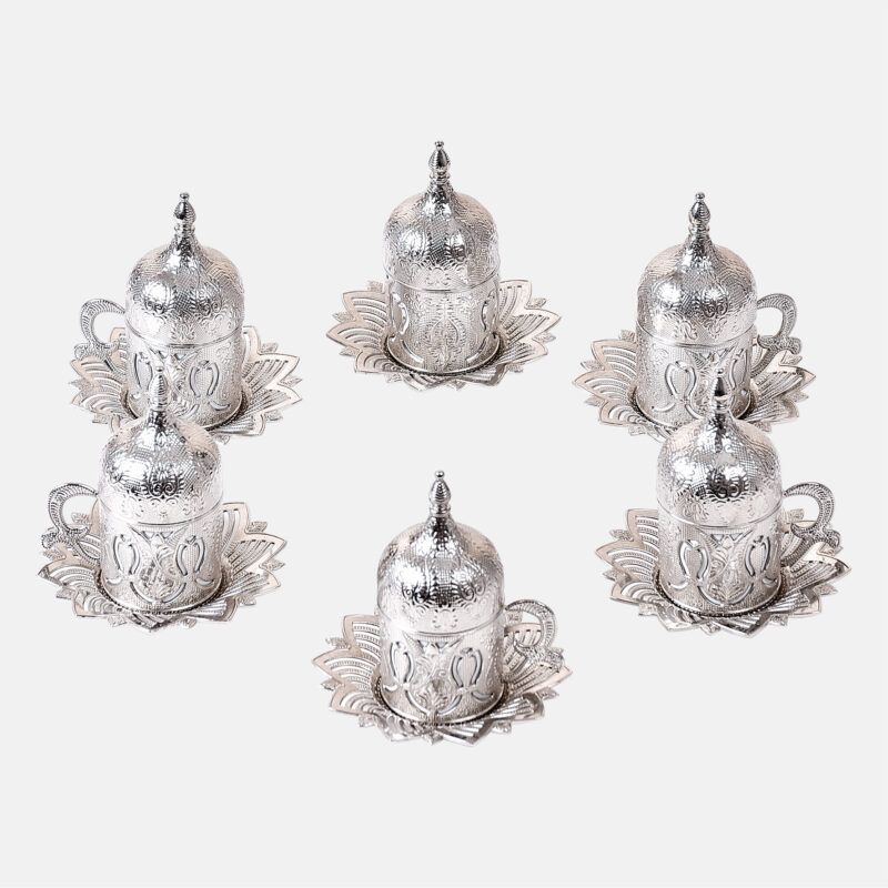 Silver Turkish covered coffee cup set