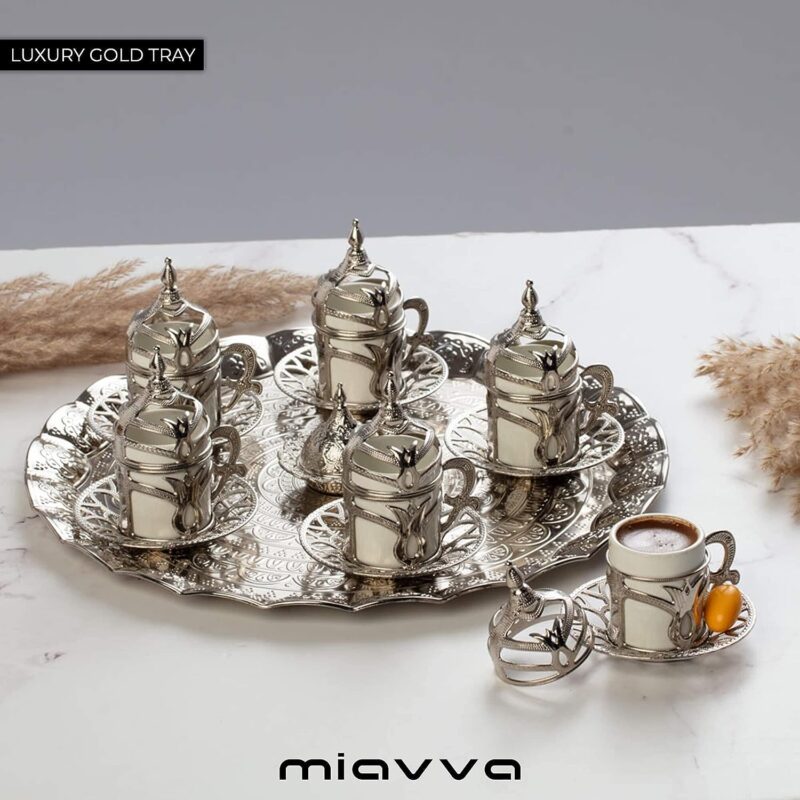 Silver porcelain coffee cup set