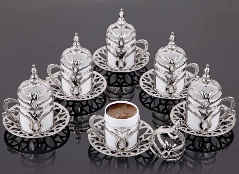 Silver porcelain coffee cup set