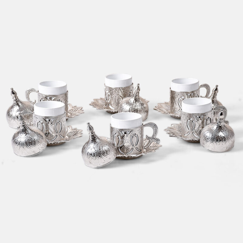 Silver Turkish covered coffee cup set