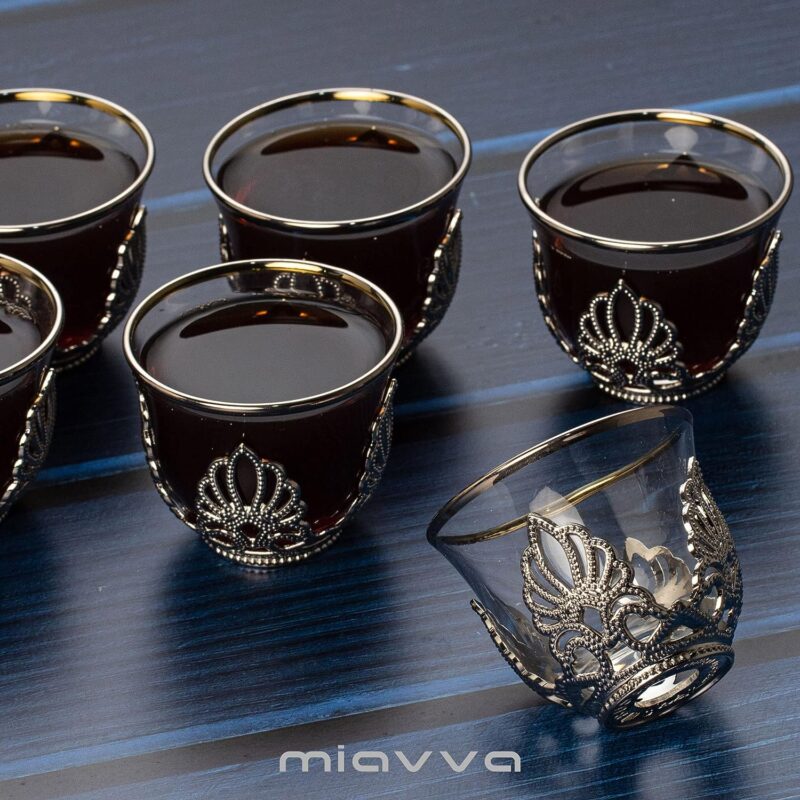 Turkish glass coffee cup set, 6 cups