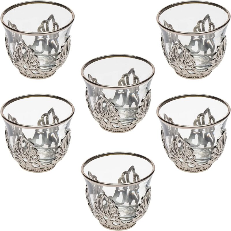 Turkish glass coffee cup set, 6 cups