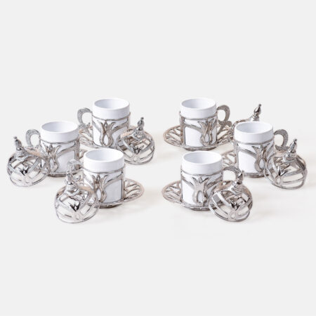 Silver porcelain coffee cup set